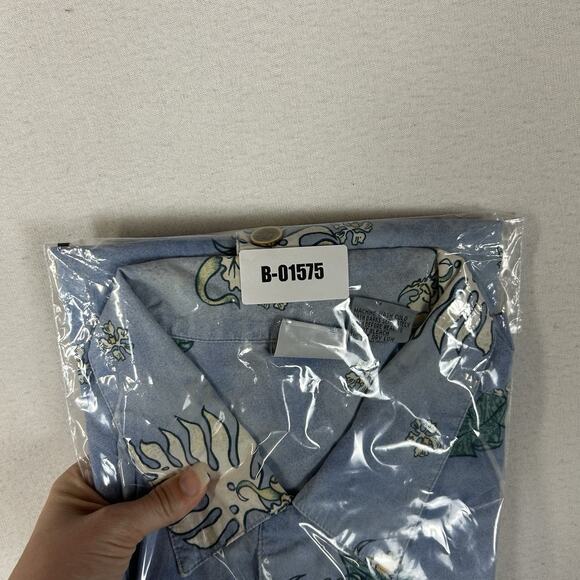 OP Sport Short Sleeve Hawaiian Shirt Mens XL Travel Blue Abstract Floral Relaxed - Picture 13 of 13